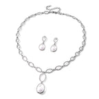 2er Set - Weißer Kristall, Weiße Muschelkernperle Ohrringe und Halskette ca. 50 cm + 7.5 cm Extender
