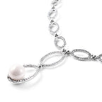 2er Set - Weißer Kristall, Weiße Muschelkernperle Ohrringe und Halskette ca. 50 cm + 7.5 cm Extender