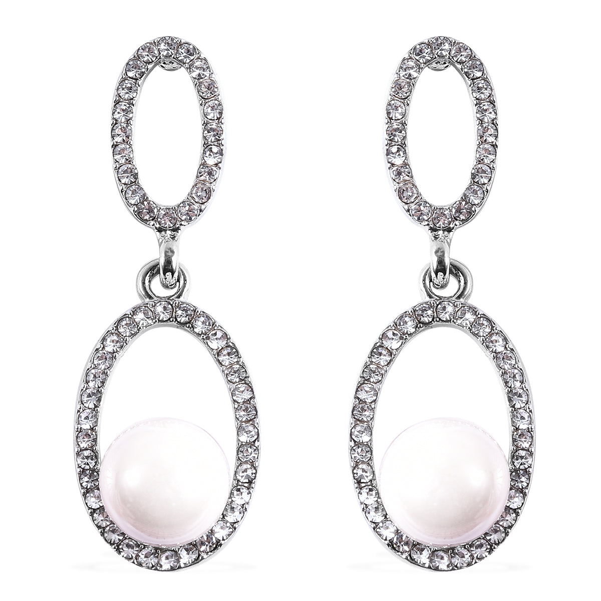 2er Set - Weißer Kristall, Weiße Muschelkernperle Ohrringe und Halskette ca. 50 cm + 7.5 cm Extender