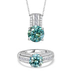 D'Joy blauer und weißer Moissanit Ring und Anhänger mit Kette