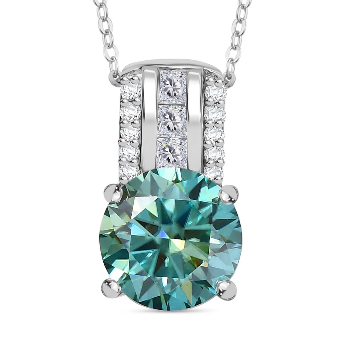 D'Joy blauer und weißer Moissanit Ring und Anhänger mit Kette