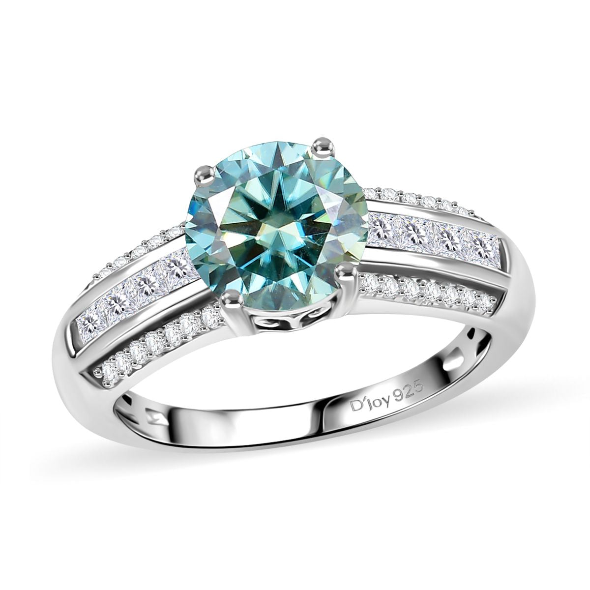 D'Joy blauer und weißer Moissanit Ring und Anhänger mit Kette