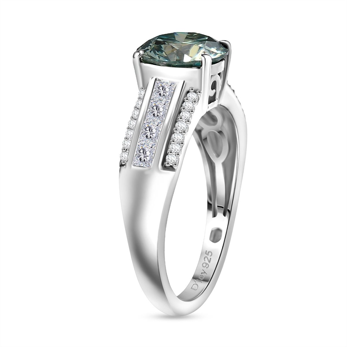 D'Joy blauer und weißer Moissanit Ring und Anhänger mit Kette