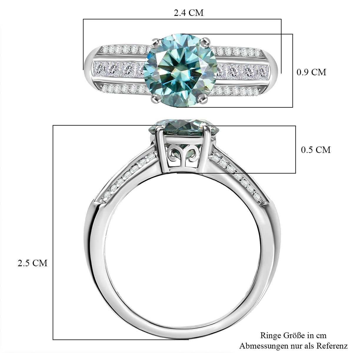 D'Joy blauer und weißer Moissanit Ring und Anhänger mit Kette