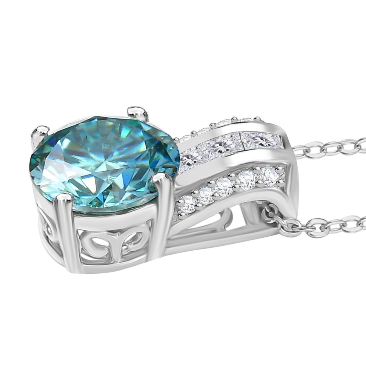 D'Joy blauer und weißer Moissanit Ring und Anhänger mit Kette