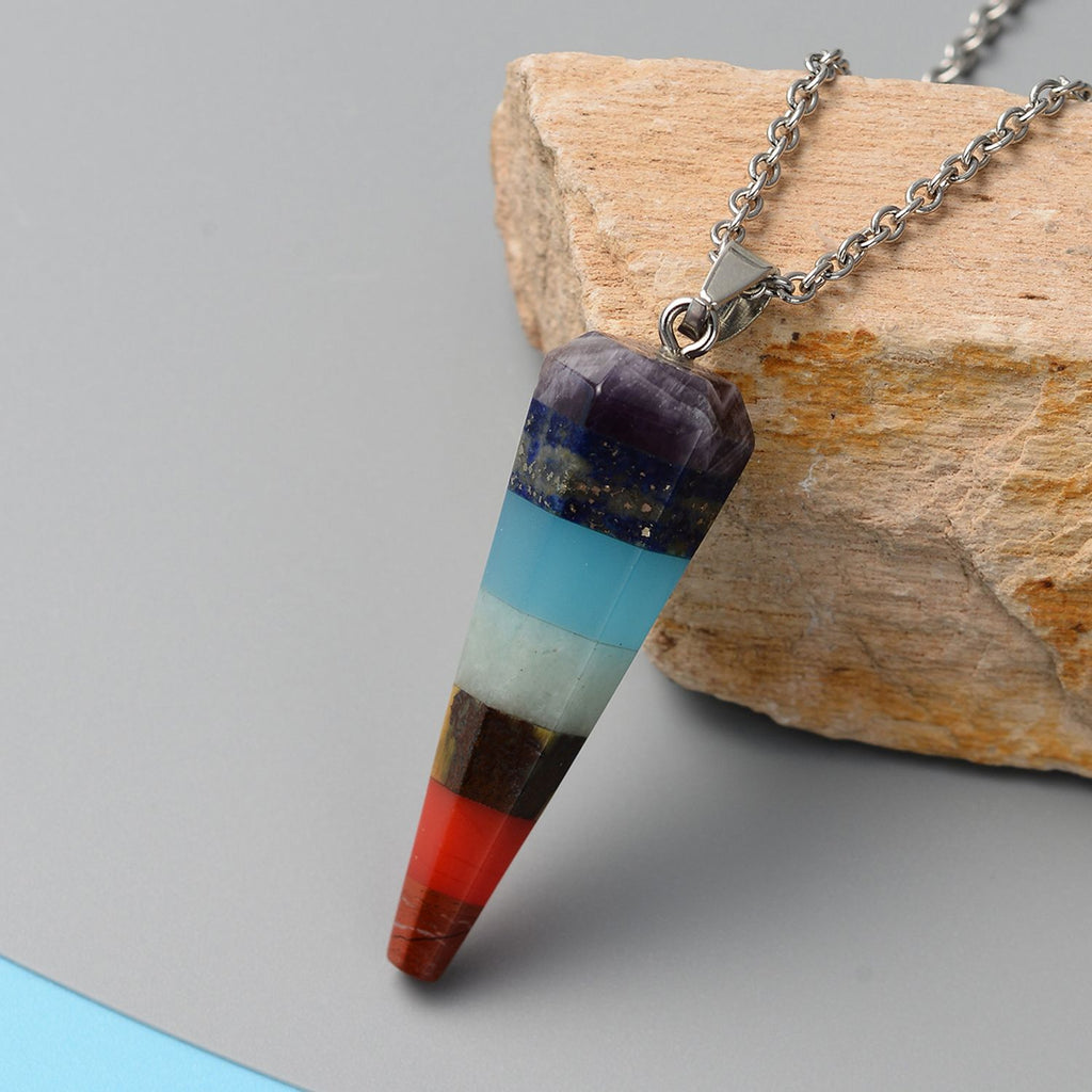 Chakra Edelstein Anhänger mit Kette 50 in 316L Edelstahl ca. 37.50 ct