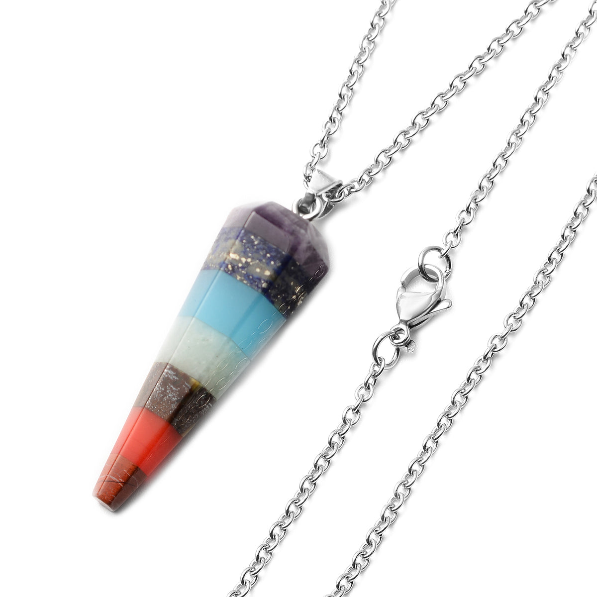 Chakra Edelstein Anhänger mit Kette 50 in 316L Edelstahl ca. 37.50 ct