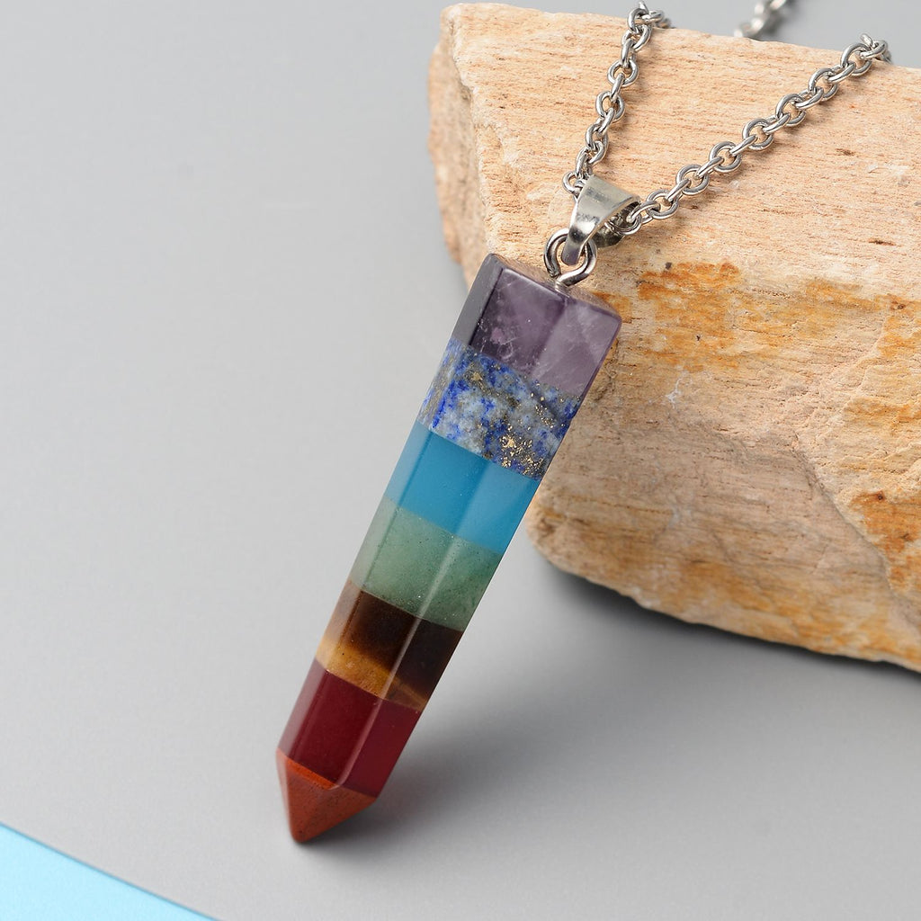 Chakra Edelstein-Anhänger mit Kette, 50 cm, Edelstahl ca. 40,50 ct