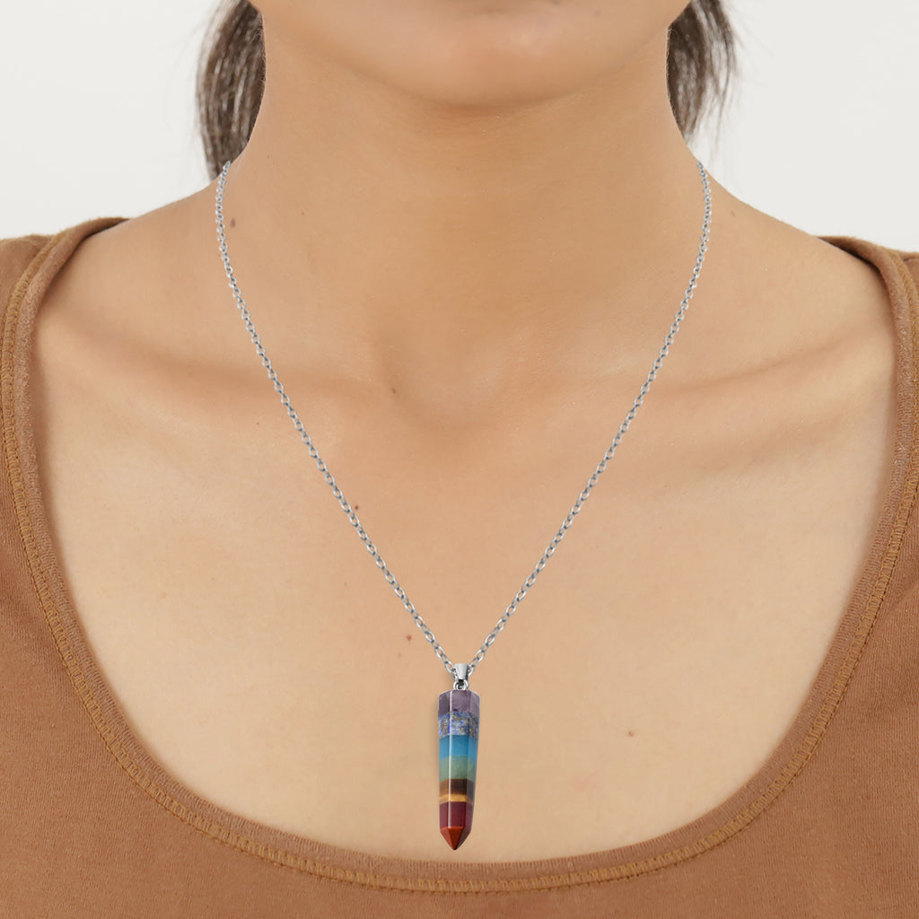 Chakra Edelstein-Anhänger mit Kette, 50 cm, Edelstahl ca. 40,50 ct