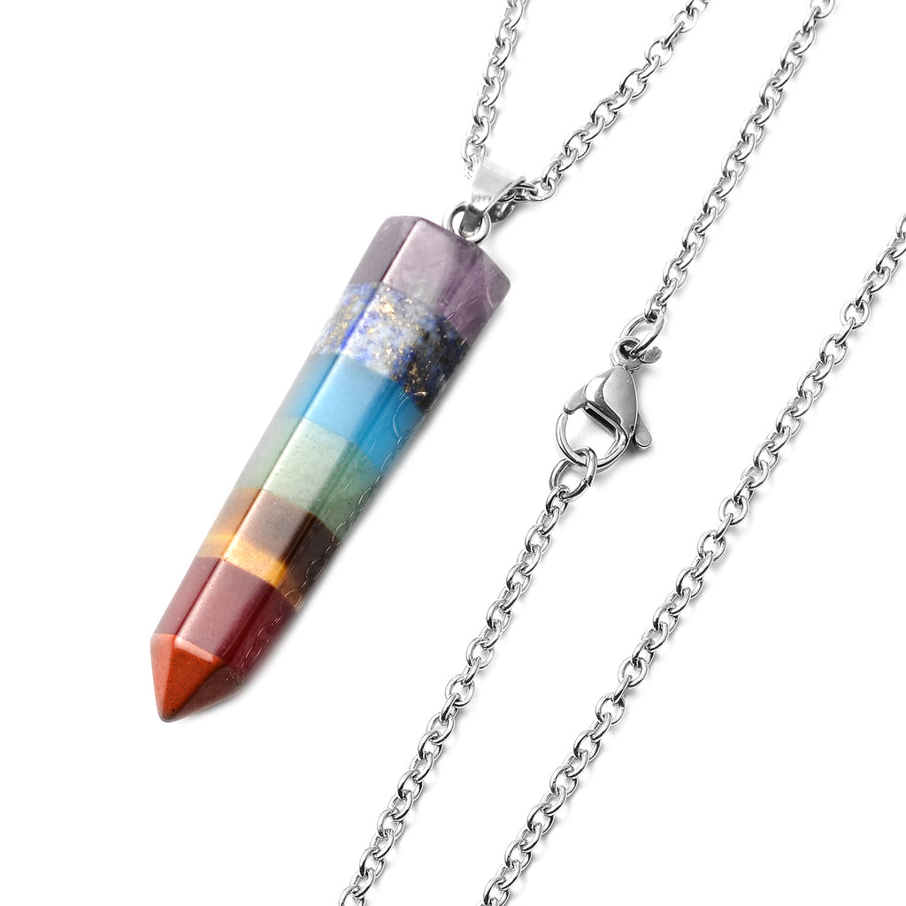 Chakra Edelstein-Anhänger mit Kette, 50 cm, Edelstahl ca. 40,50 ct