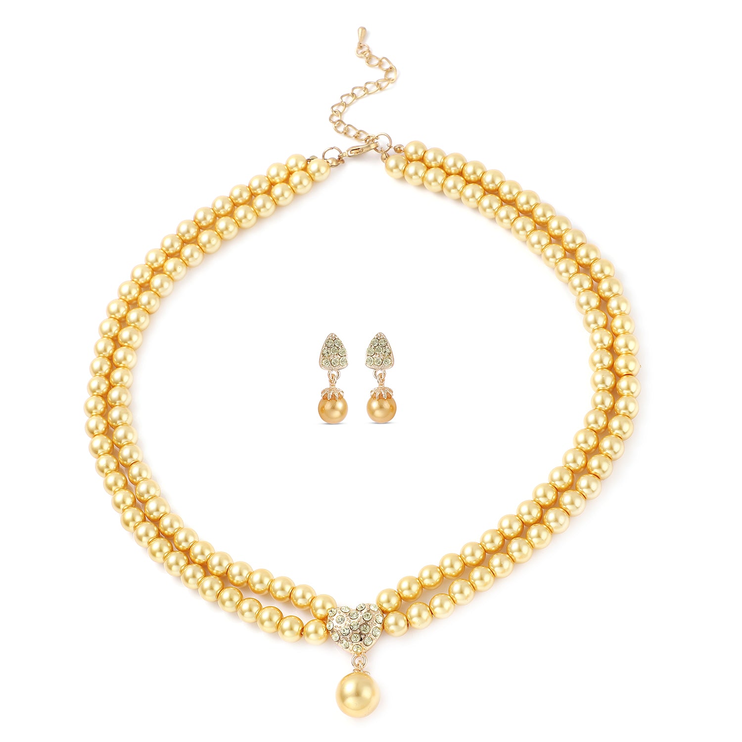 2er - Set goldene Glasperlen und Champagner Kristall-Halskette, ca. 50 cm, und Ohrringe goldfarben