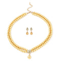 2er - Set goldene Glasperlen und Champagner Kristall-Halskette, ca. 50 cm, und Ohrringe goldfarben