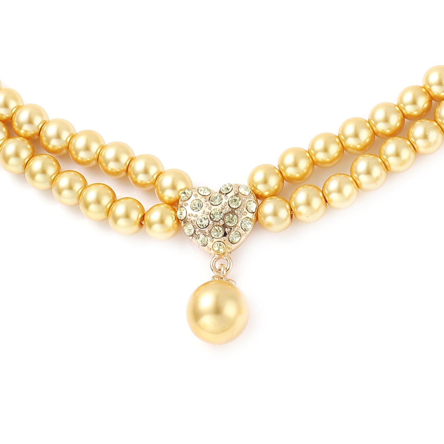 2er - Set goldene Glasperlen und Champagner Kristall-Halskette, ca. 50 cm, und Ohrringe goldfarben
