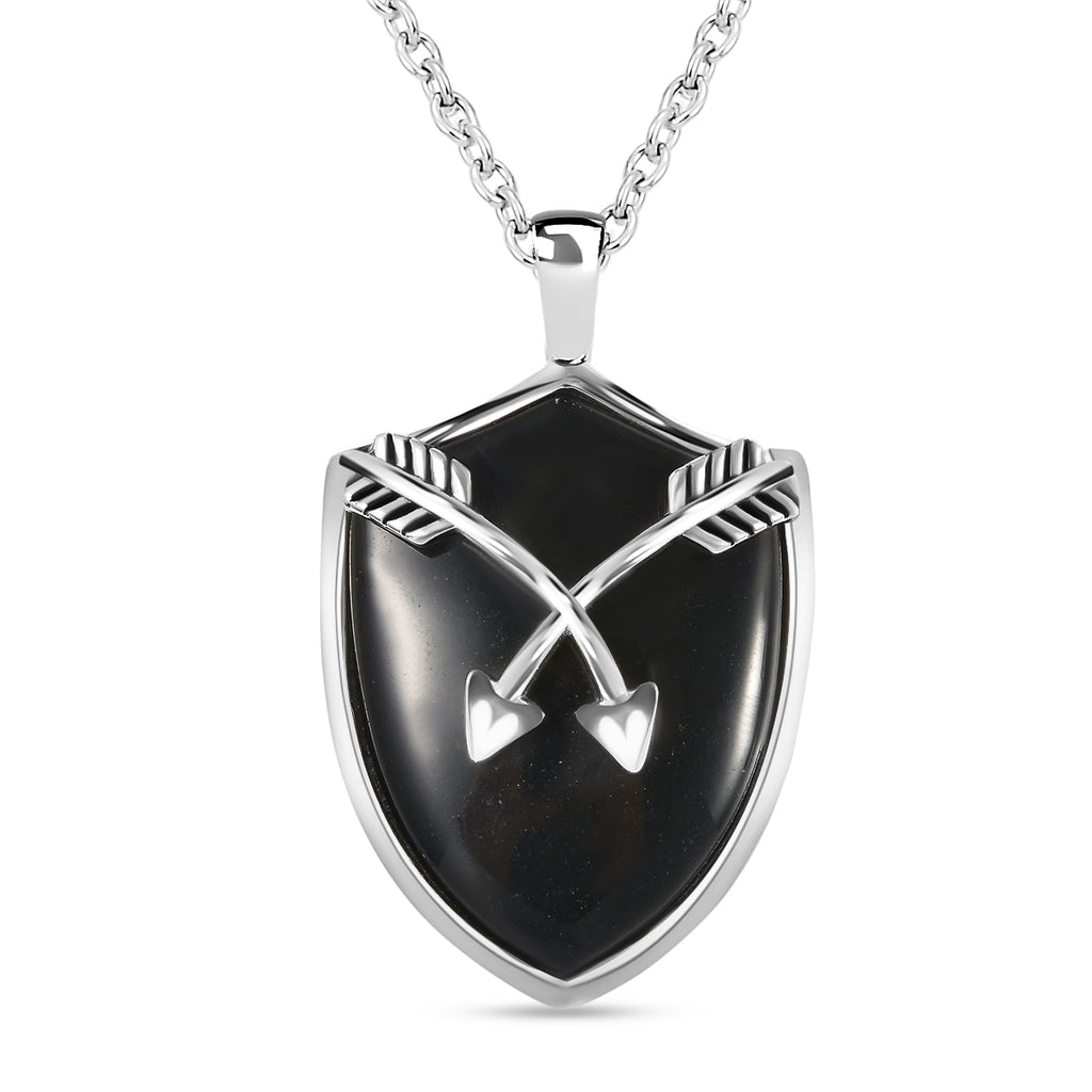 Schwarz gefärbter Achat Anhänger mit Kette, 60 cm, Edelstahl ca. 26,30 ct