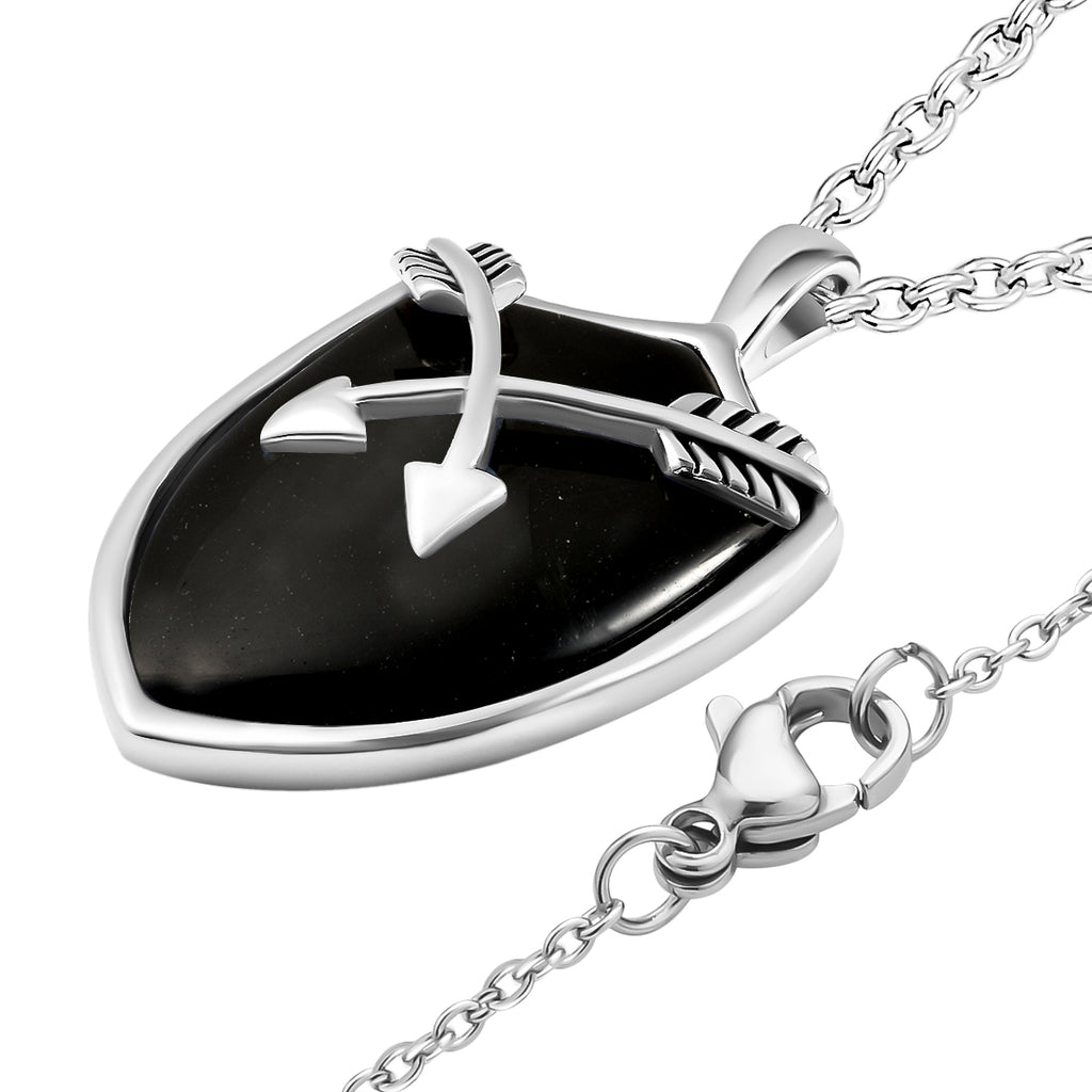Schwarz gefärbter Achat Anhänger mit Kette, 60 cm, Edelstahl ca. 26,30 ct