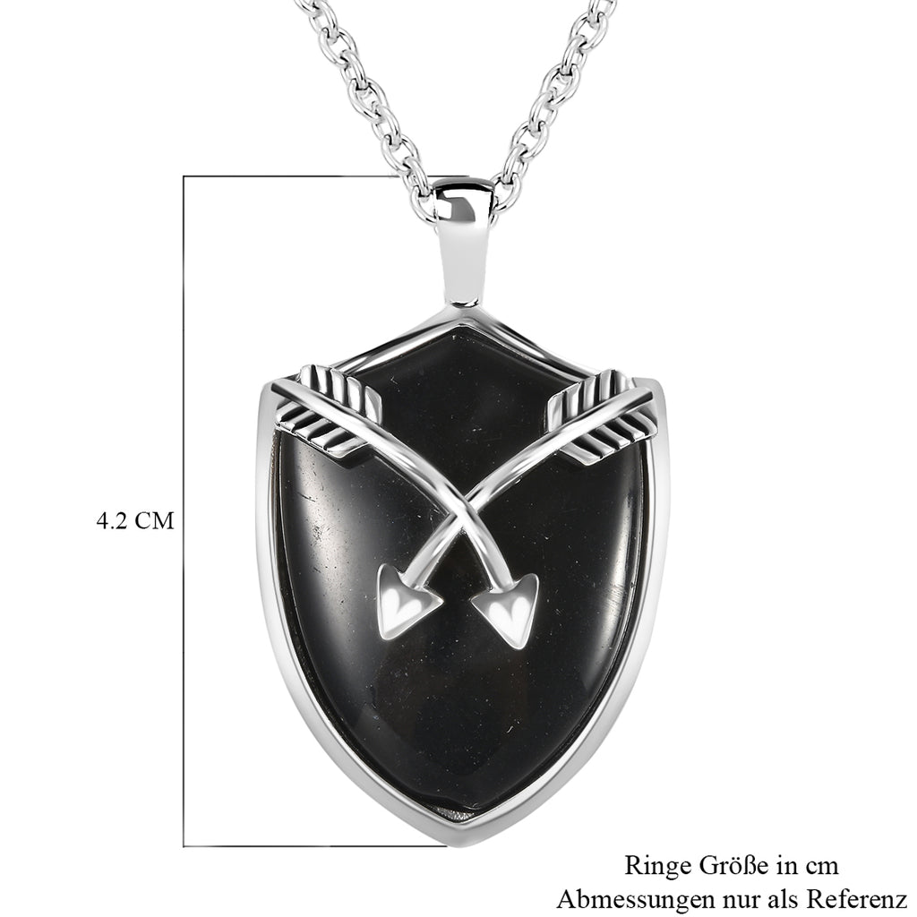 Schwarz gefärbter Achat Anhänger mit Kette, 60 cm, Edelstahl ca. 26,30 ct