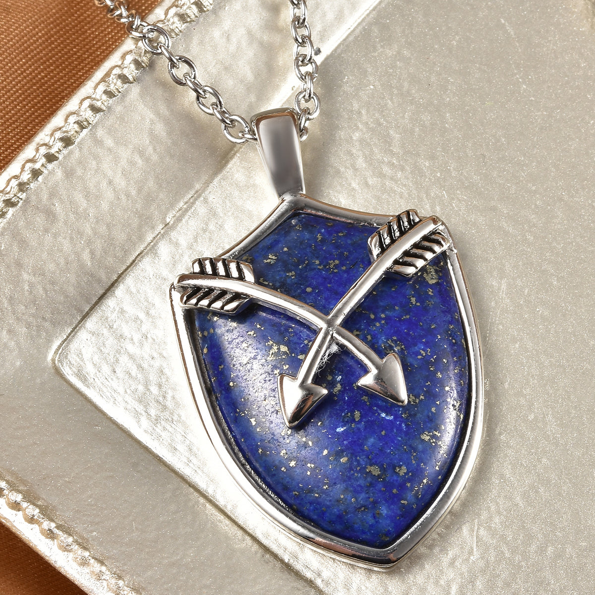 Lapislazuli Anhänger mit Kette, 60 cm, Edelstahl ca. 27,90 ct