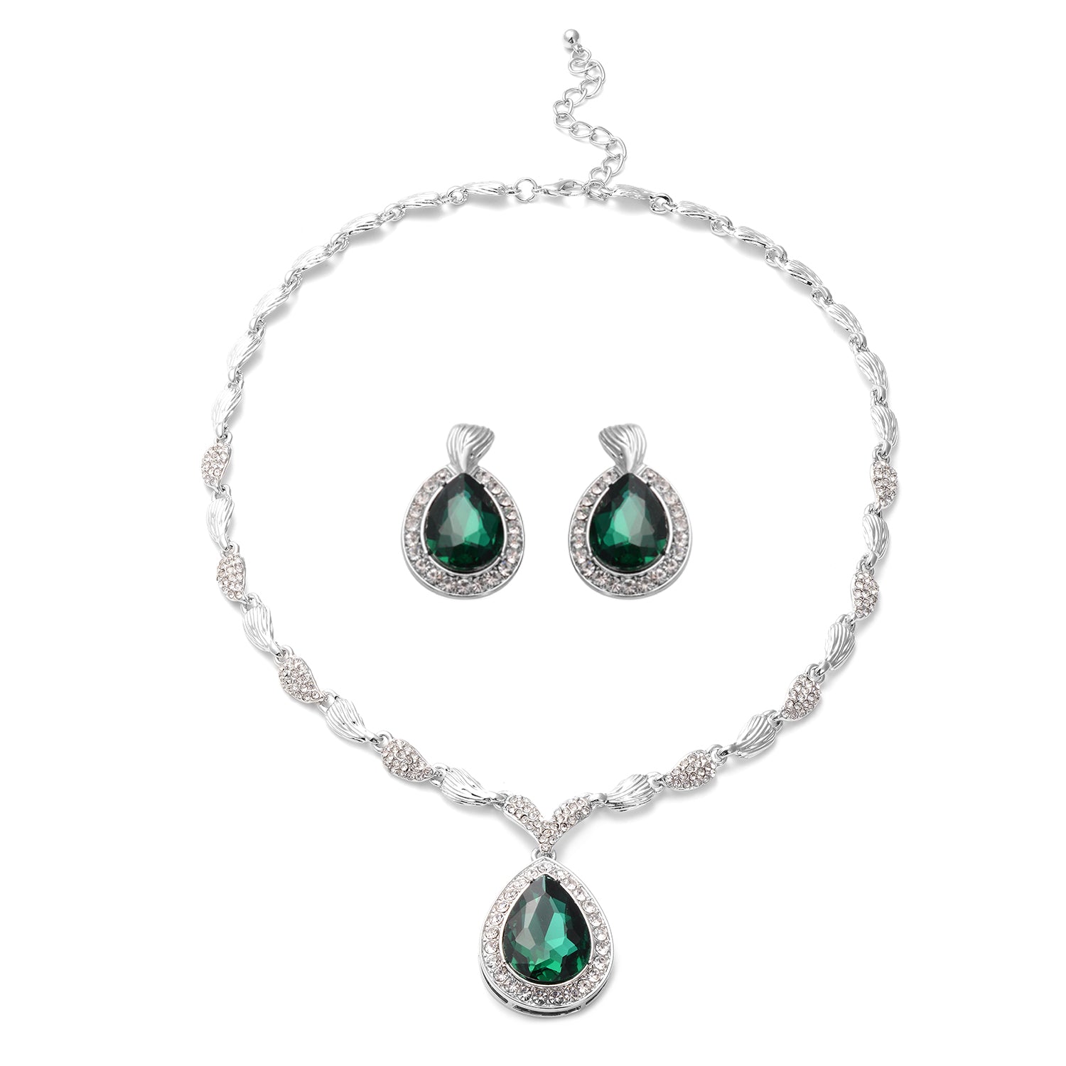 2er Set - Designer Glaskristall-Halskette und Ohrringe, silberfarben, grün, ca. 57.15 ct