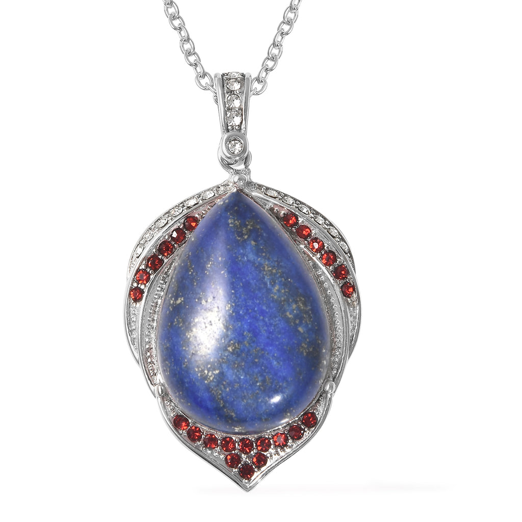 Lapislazuli und weißer Kristall-Anhänger mit Kette, 50 cm, Edelstahl ca. 17,40 ct