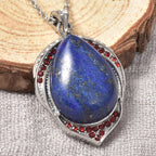 Lapislazuli und weißer Kristall-Anhänger mit Kette, 50 cm, Edelstahl ca. 17,40 ct