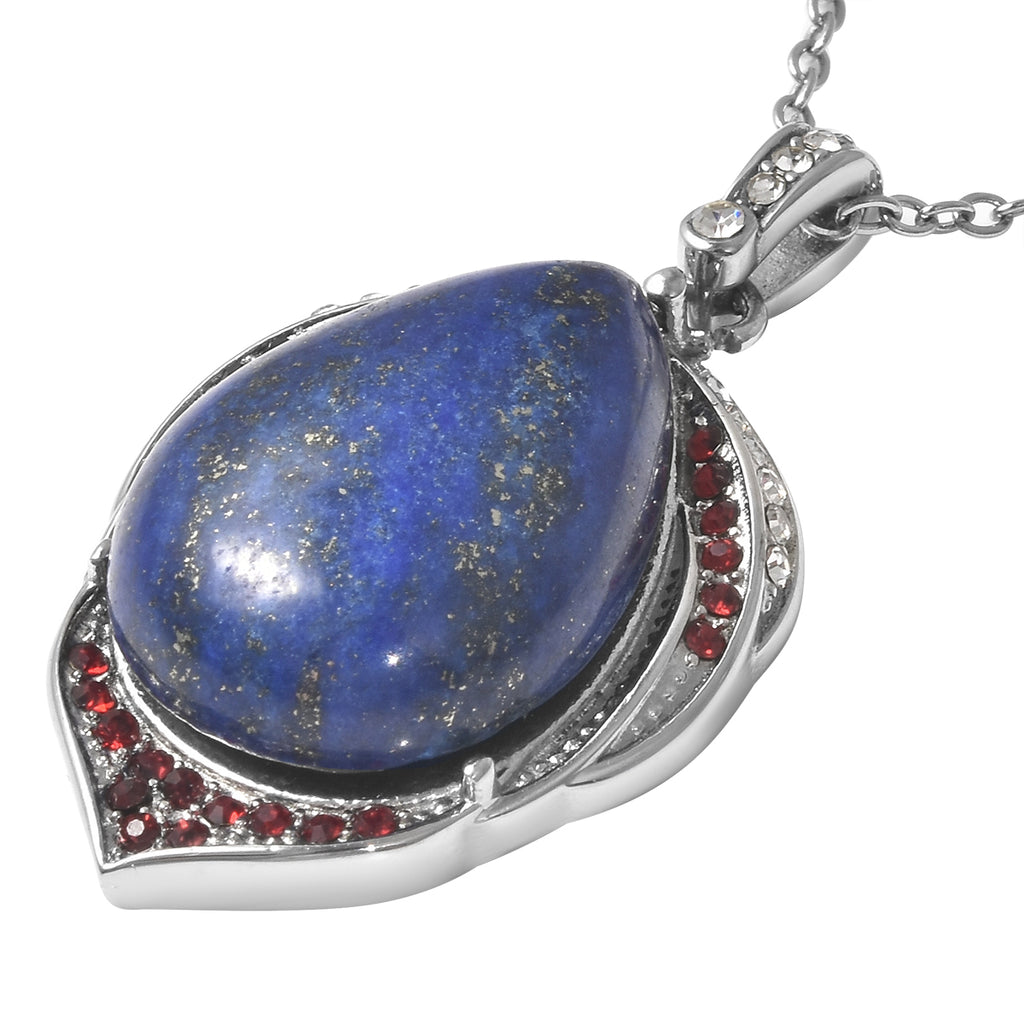 Lapislazuli und weißer Kristall-Anhänger mit Kette, 50 cm, Edelstahl ca. 17,40 ct