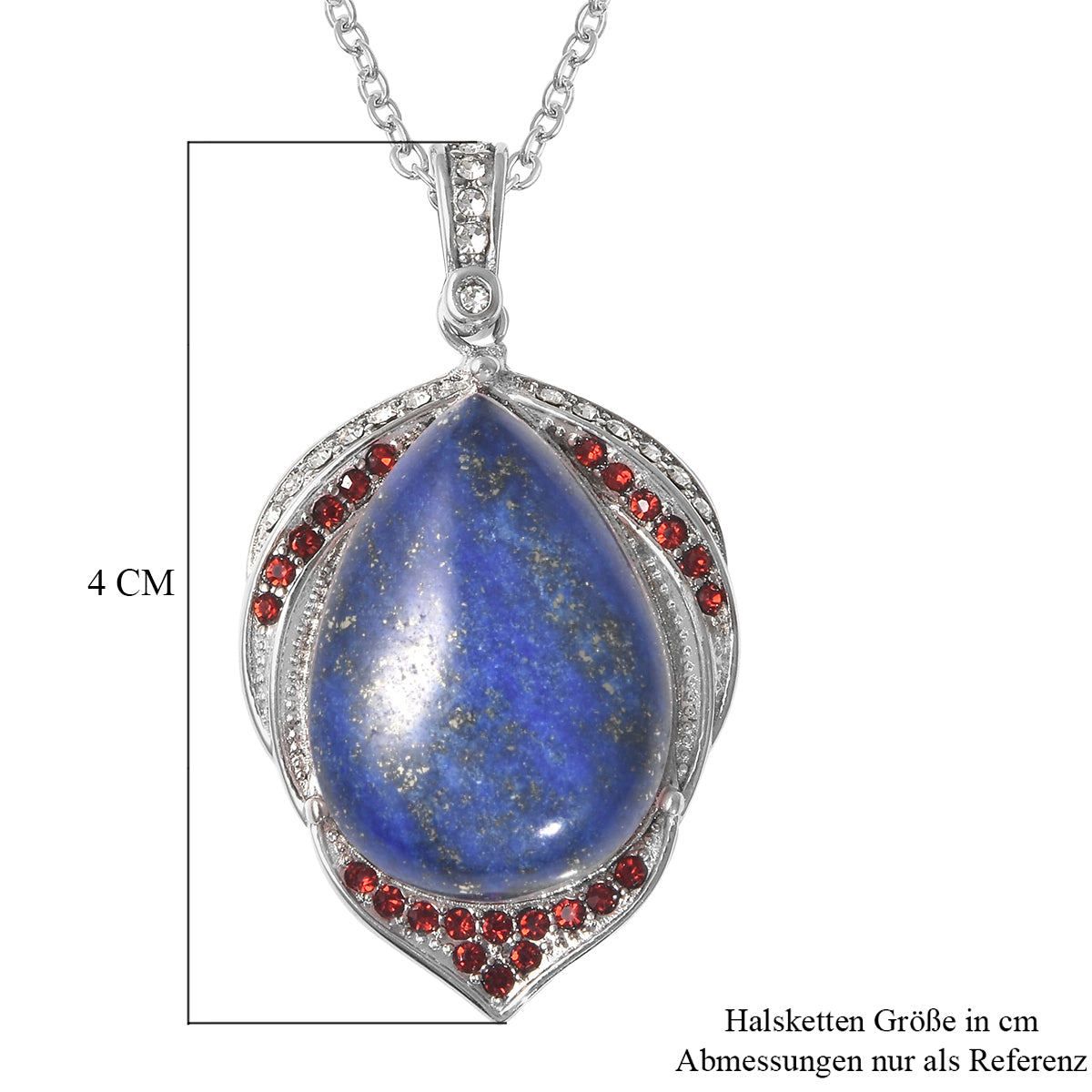 Lapislazuli und weißer Kristall-Anhänger mit Kette, 50 cm, Edelstahl ca. 17,40 ct