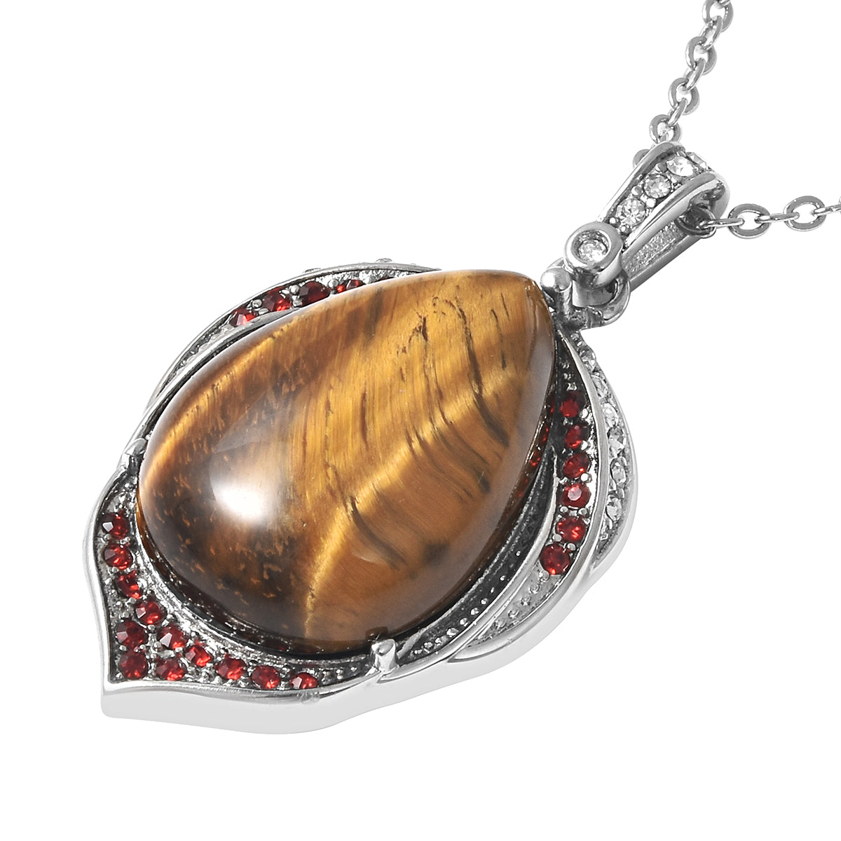 Gelber Tigerauge und weißer Kristall-Anhänger mit Kette, 50 cm, Edelstahl ca. 17,40 ct