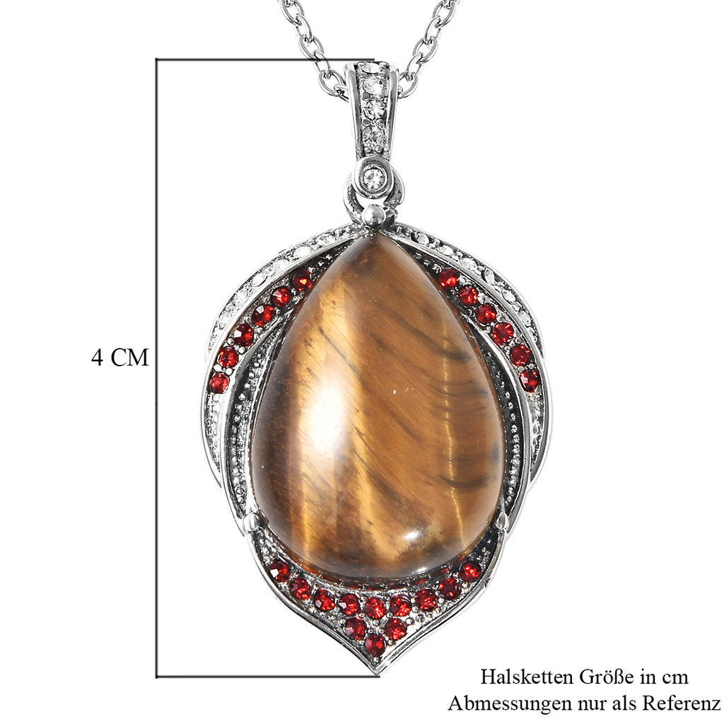 Gelber Tigerauge und weißer Kristall-Anhänger mit Kette, 50 cm, Edelstahl ca. 17,40 ct
