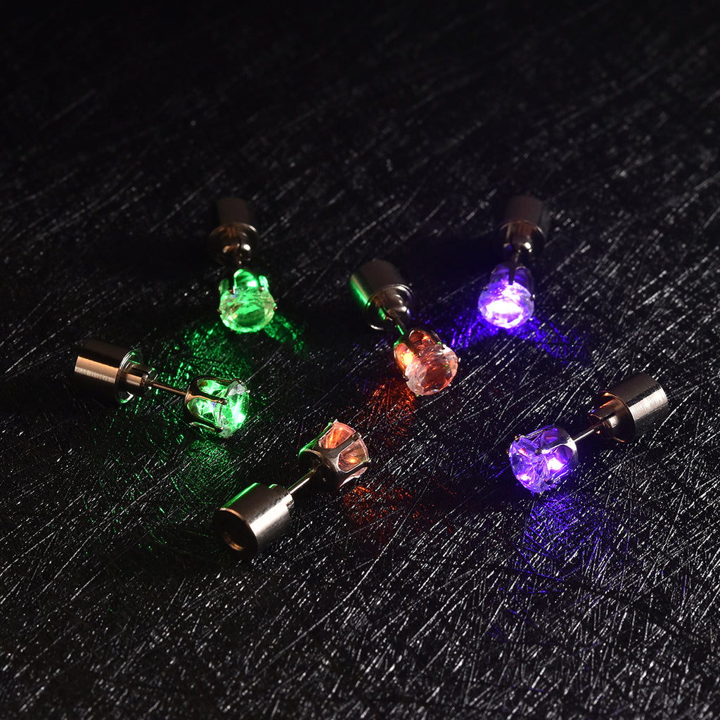 3er- Set Kristall LED-Lichter (Grün, Violett und Orange) Ohrstecker Messing