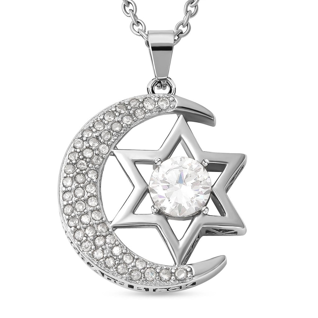 Weißer Zirkonia Anhänger mit Kette 60 cm Edelstahl ca. 3,00 ct