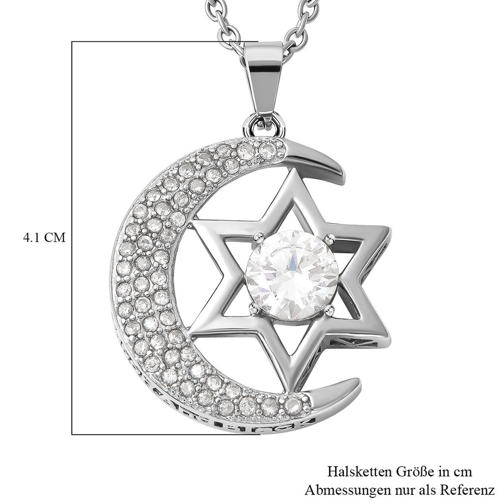 Weißer Zirkonia Anhänger mit Kette 60 cm Edelstahl ca. 3,00 ct