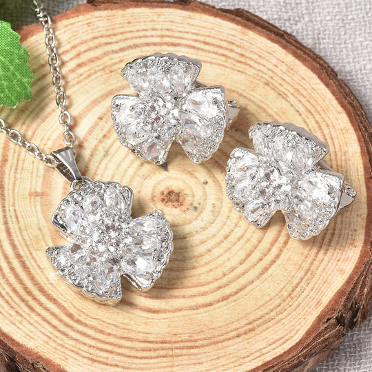 2er-Set Weißer Zirkonia Ohrringe und Anhänger mit Kette 40+5 cm Edelstahl, Rosefarben ca. 4,50 ct
