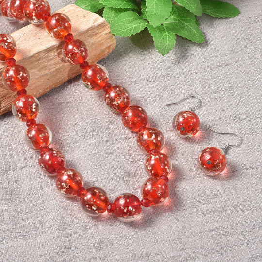 Murano-Stil - rote Glas-Halskette und Ohrringe