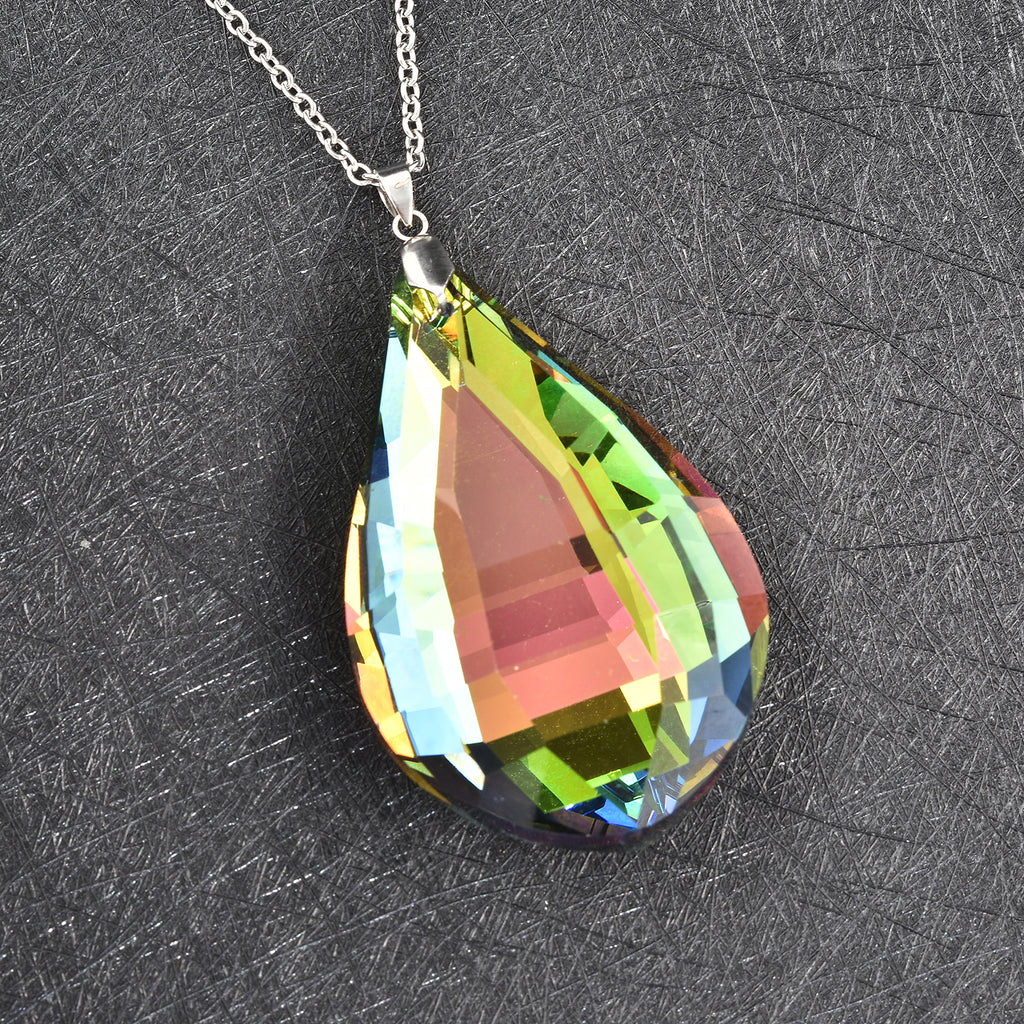 Glas Anhänger mit Kette, Grün Tropfen, Edelstahl ca. 240.00 ct