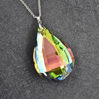Glas Anhänger mit Kette, Grün Tropfen, Edelstahl ca. 240.00 ct