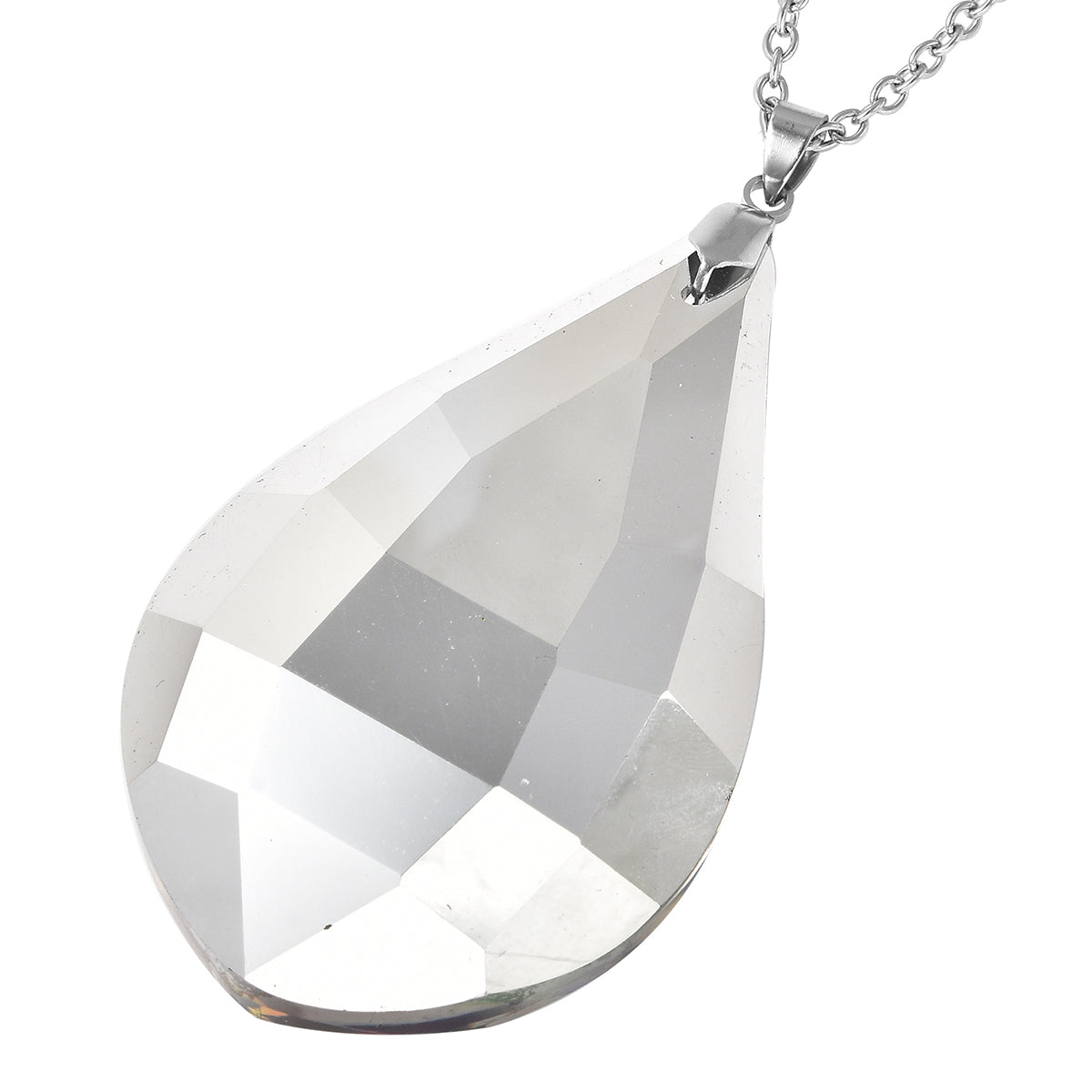 Glas Anhänger mit Kette, Grün Tropfen, Edelstahl ca. 240.00 ct