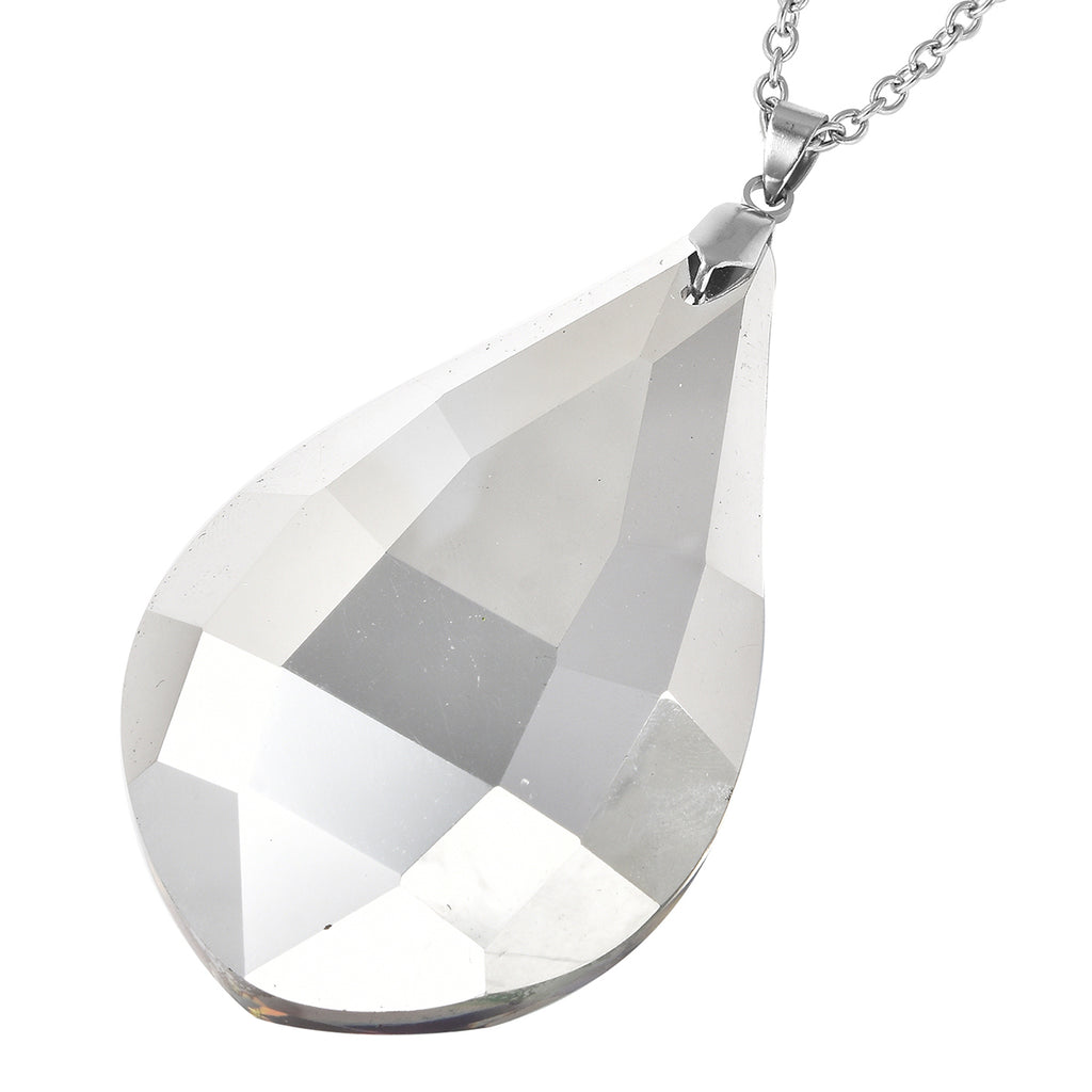 Glas Anhänger mit Kette, Grün Tropfen, Edelstahl ca. 240.00 ct