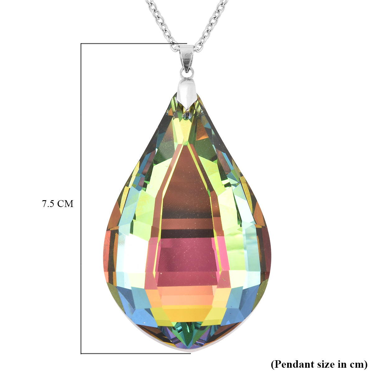 Glas Anhänger mit Kette, Grün Tropfen, Edelstahl ca. 240.00 ct
