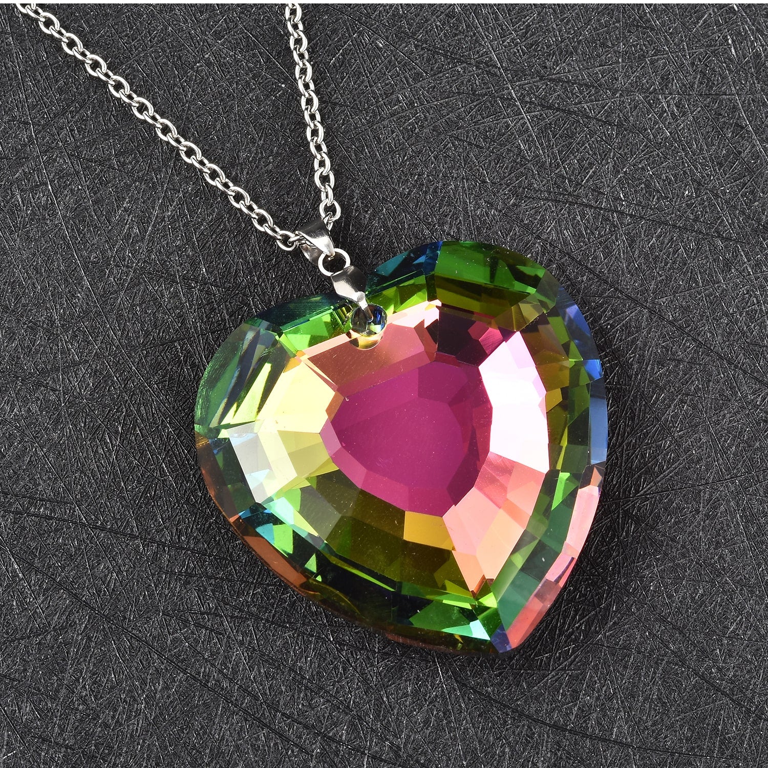 Glas-Anhänger mit Kette, Grün Herz, Edelstahl ca. 165,00 ct