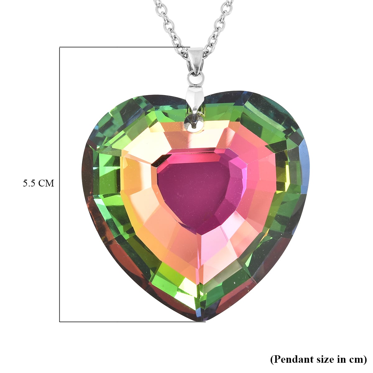 Glas-Anhänger mit Kette, Grün Herz, Edelstahl ca. 165,00 ct