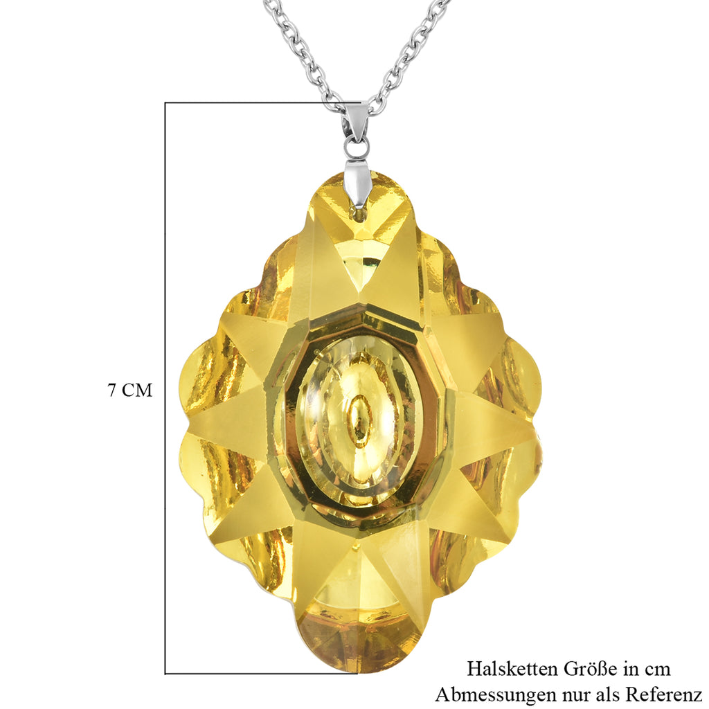 Gelber Kristall-Anhänger mit Kette, ca. 60 cm, Edelstahl