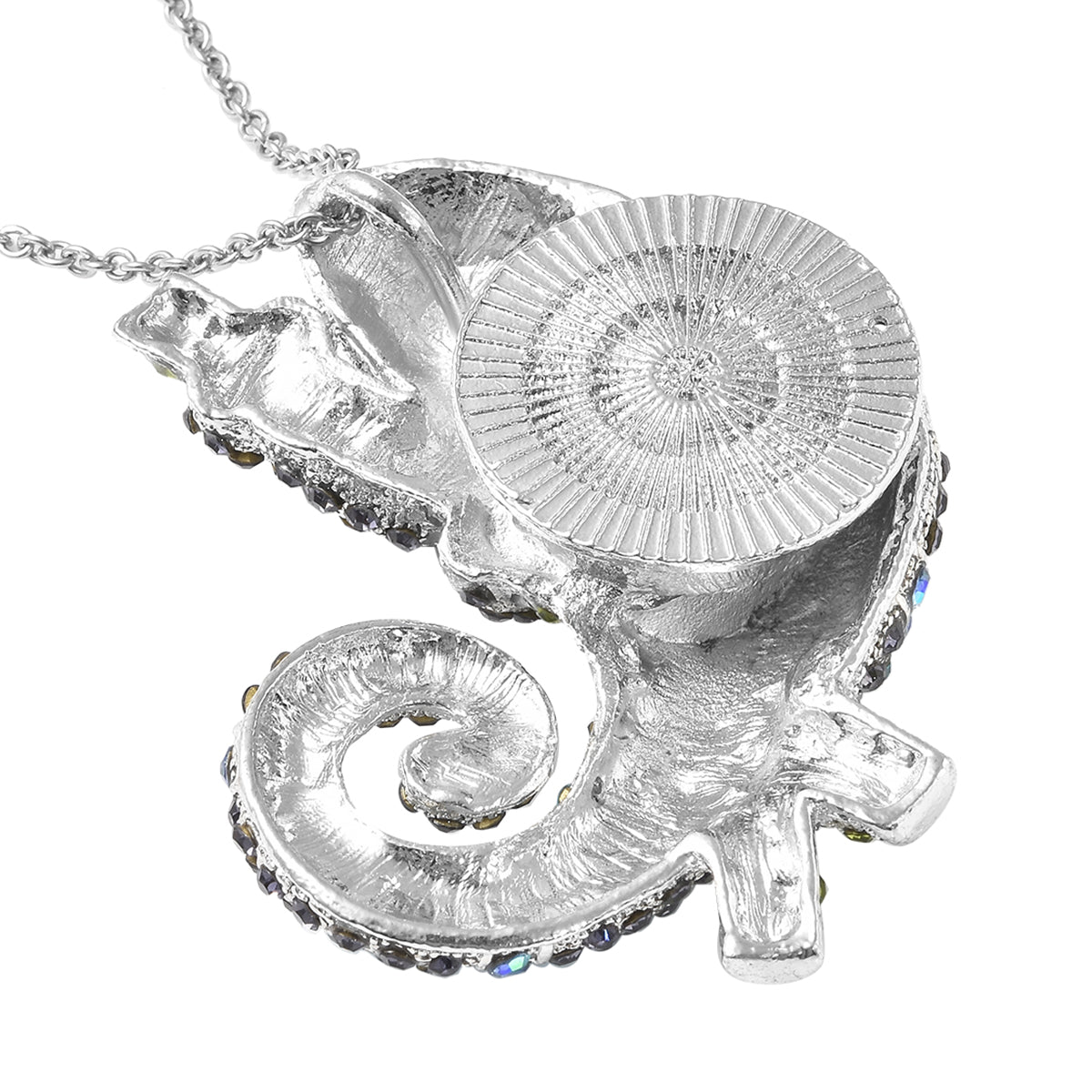 Mehrfarbige Chamäleon Kristall-Brosche, Anhänger mit Kette, 60 cm, silberfarben