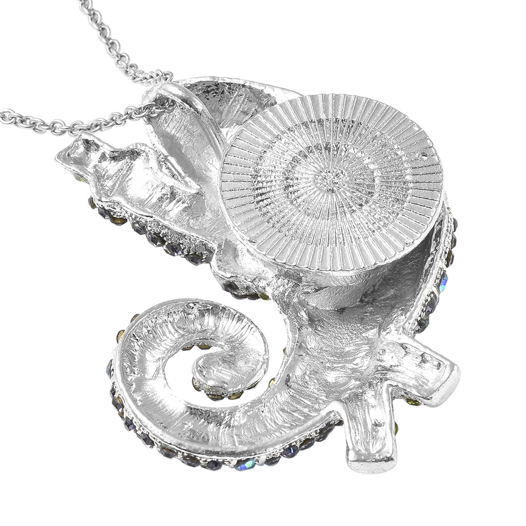 Mehrfarbige Chamäleon Kristall-Brosche, Anhänger mit Kette, 60 cm, silberfarben