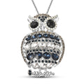 Mehrfarbige Kristall und Glas Eulen-Brosche, Anhänger mit Kette, 60 cm, silberfarben ca. 4,00 ct