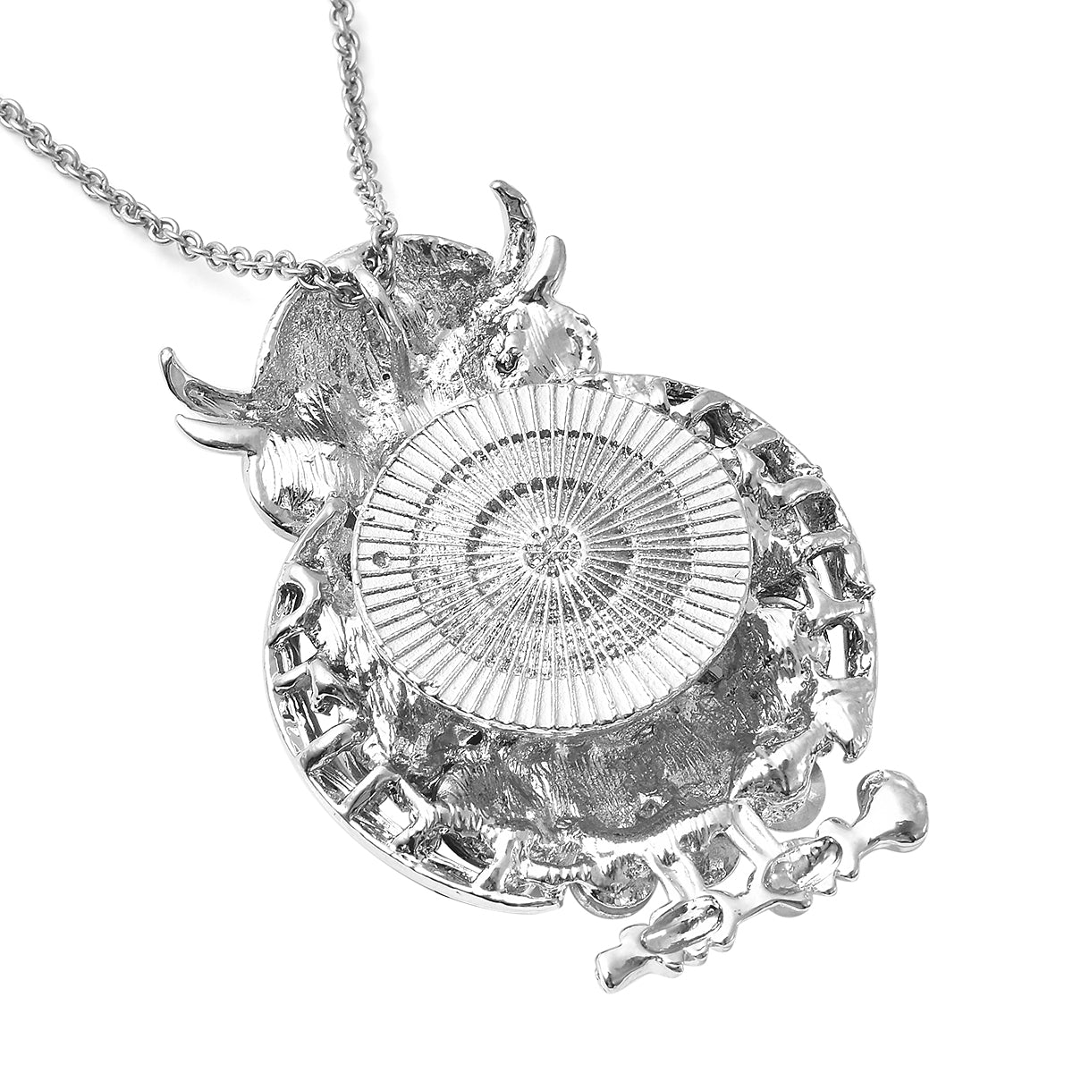 Mehrfarbige Kristall und Glas Eulen-Brosche, Anhänger mit Kette, 60 cm, silberfarben ca. 4,00 ct