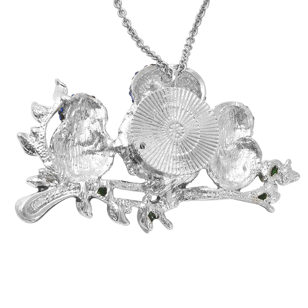 Mehrfarbige Kristall und Glas Eulen-Brosche, Anhänger mit Kette, ca. 60 cm, silberfarben