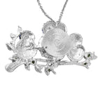 Mehrfarbige Kristall und Glas Eulen-Brosche, Anhänger mit Kette, ca. 60 cm, silberfarben