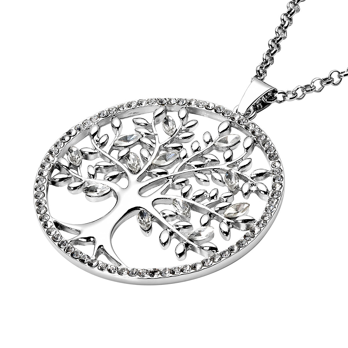 Weißer Kristall und Glas Lebensbaum-Anhänger mit Kette, 74+6 cm, silberfarben