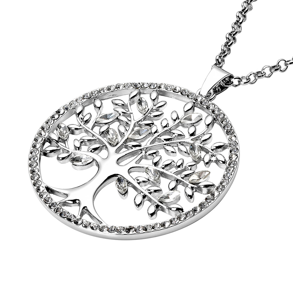 Weißer Kristall und Glas Lebensbaum-Anhänger mit Kette, 74+6 cm, silberfarben