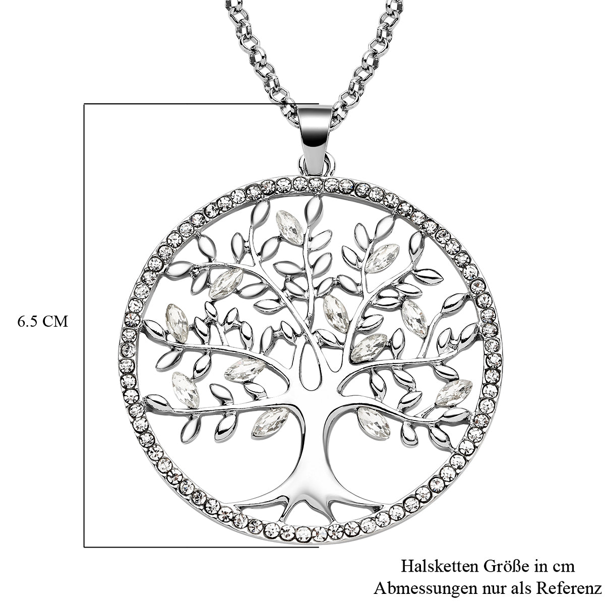 Weißer Kristall und Glas Lebensbaum-Anhänger mit Kette, 74+6 cm, silberfarben